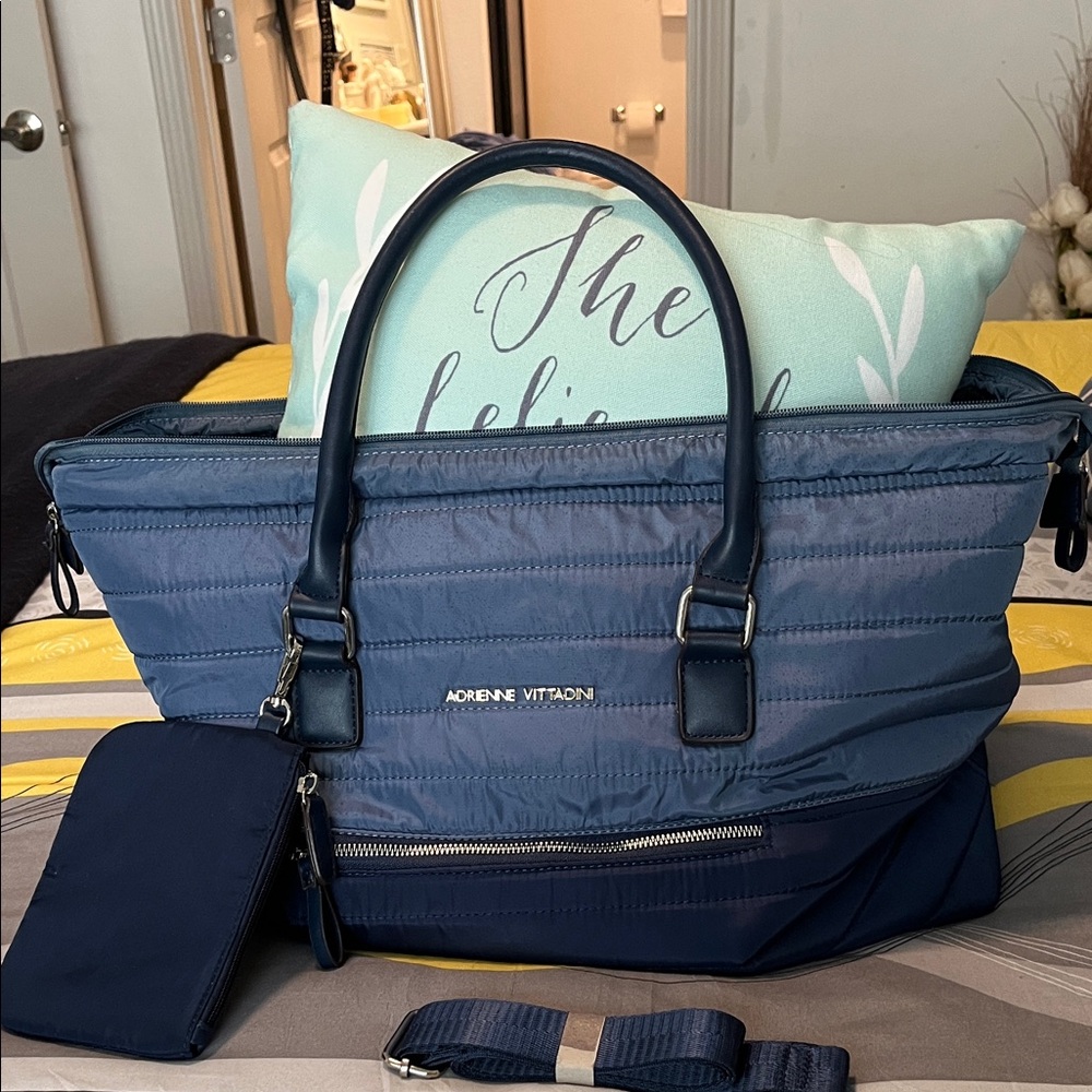 Adrienne Vittadini Navy Quilted Duffel Bag